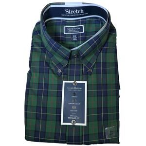 Club Room Men's Regular-Fit Randall Plaid Dress Shirt navy/green 18.5 36-37 $60